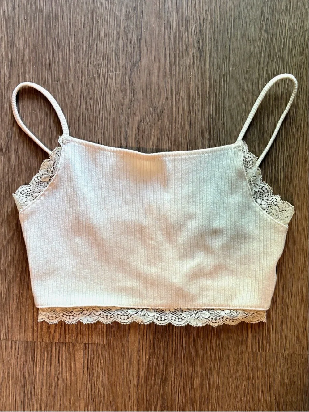 Forever 21 Cream Ribbed Lace Trim Cami Balletcore Y2K Inspired Top - Picture 4 of 5